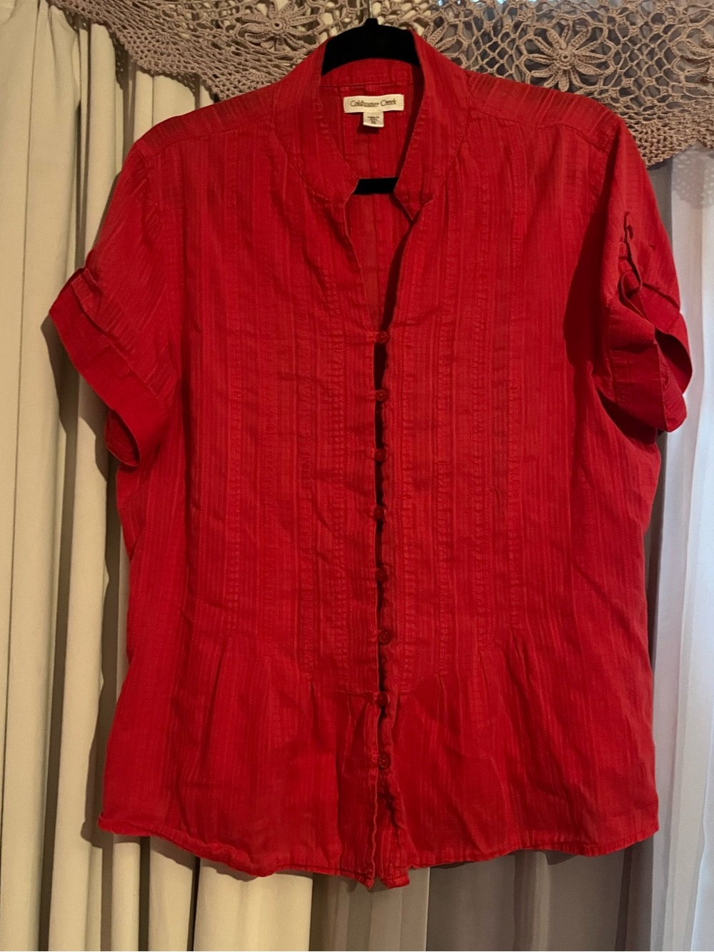 100% Cotton Raspberry Coral Textured Button Front Blouse | Artisan Boho
